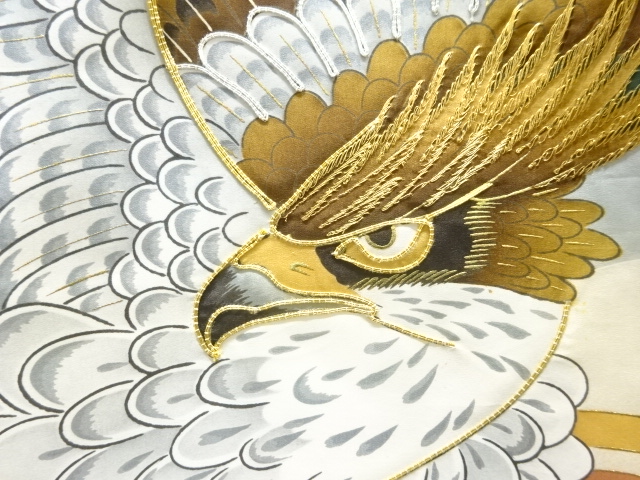 JAPANESE KIMONO / ANTIQUE BOYS MON-TSUKI KIMONO / EMBROIDERED EAGLE /